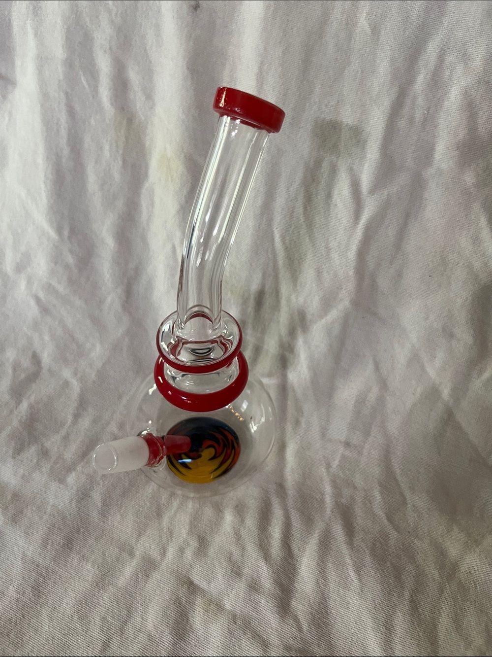 Clear Glass Water Piece with Red Accents